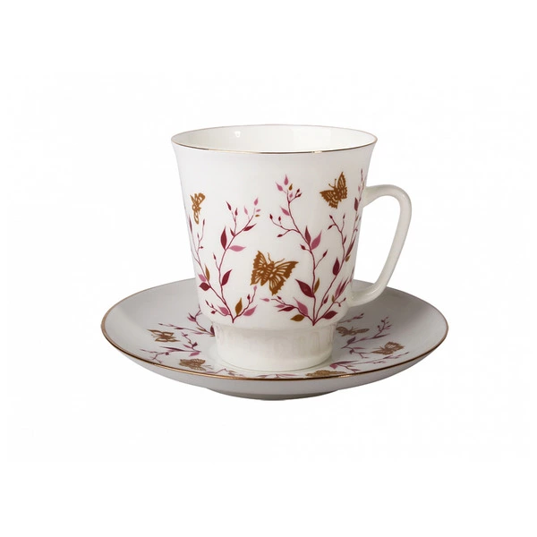 Чашка кофейная с блюдцем ИФЗ Розовые веточки Майская 165 мл, фарфор костяной