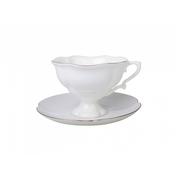 Чашка чайная с блюдцем ИФЗ Золотая лента Наташа 220 мл, фарфор костяной
