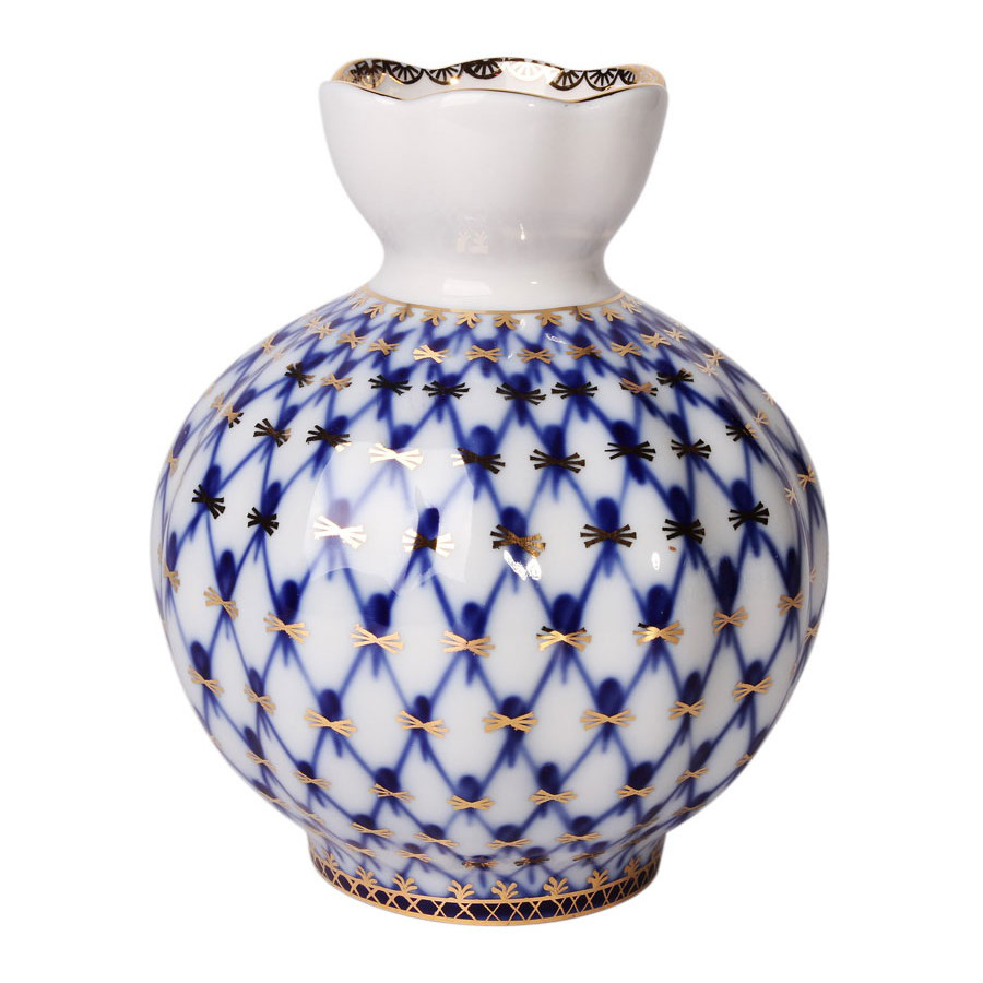 ваза для конфет ифз классика петербурга банкетная d13 см фарфор твердый Ваза для цветов ИФЗ Кобальтовая сетка.Тюльпан 11,8 см, фарфор твердый
