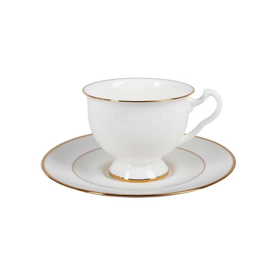 Чашка чайная с блюдцем ИФЗ Золотая лента.Айседора 240 мл, фарфор костяной цена и фото