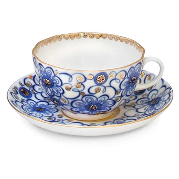 Чашка чайная с блюдцем ИФЗ Вьюнок Тюльпан 250 мл, фарфор твердый