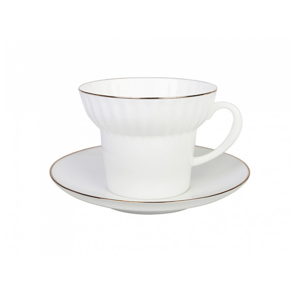 Чашка чайная с блюдцем ИФЗ Золотой кантик.Волна 155 мл, фарфор костяной