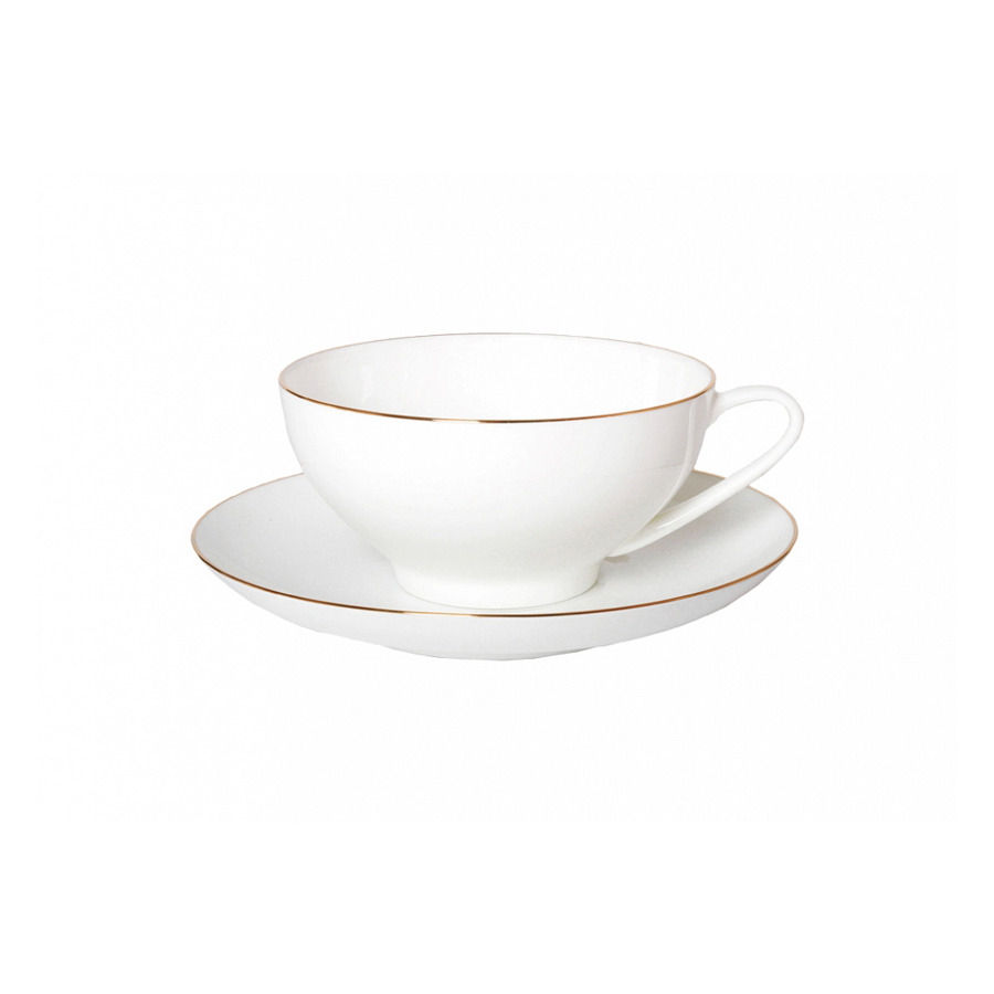 Чашка чайная с блюдцем ИФЗ Золотая лента.Купольная 310 мл, фарфор костяной