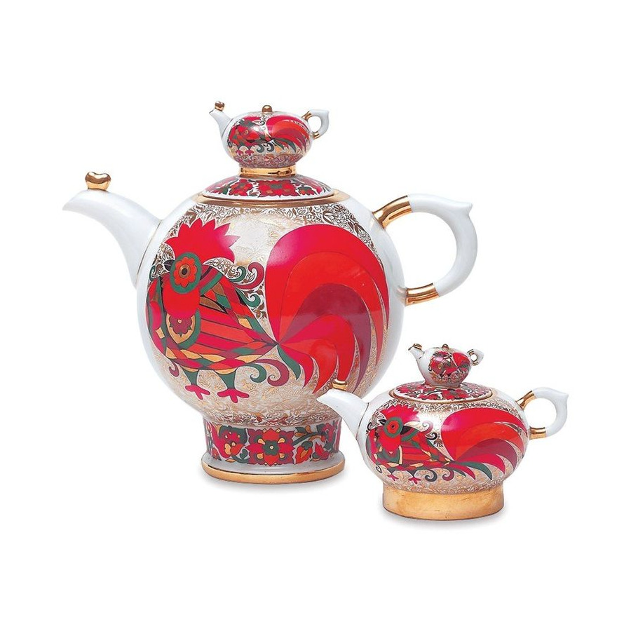 Комплект чайников ИФЗ Красный петух, фарфор твердый чайник заварной подсолнух гжель