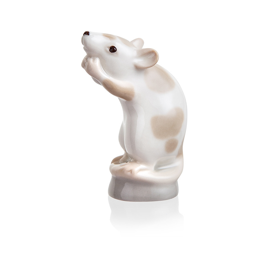 Скульптура ИФЗ Мышь белая кремовая, фарфор твердый