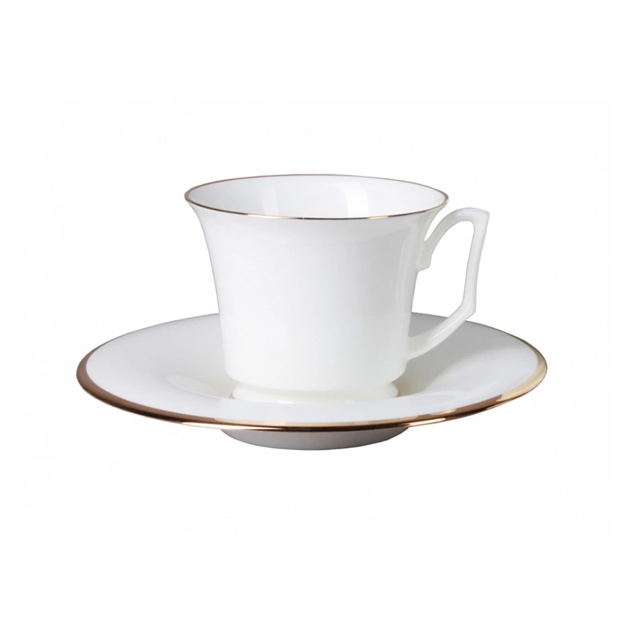 Чашка кофейная с блюдцем ИФЗ Золотая лента Юлия 145 мл, фарфор костяной