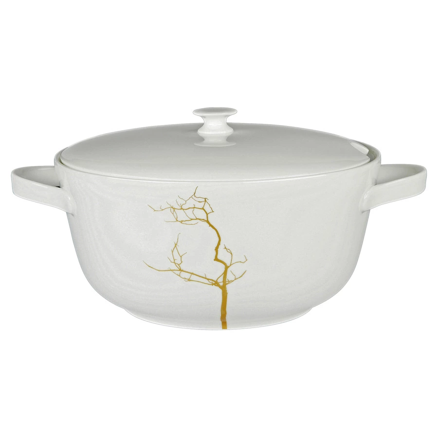 Блюдо для горячего с крышкой Dibbern Золотой лес 2 л, фарфор костяной