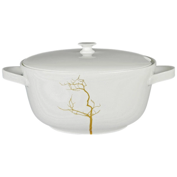 Блюдо для горячего с крышкой Dibbern Золотой лес 2 л, фарфор костяной
