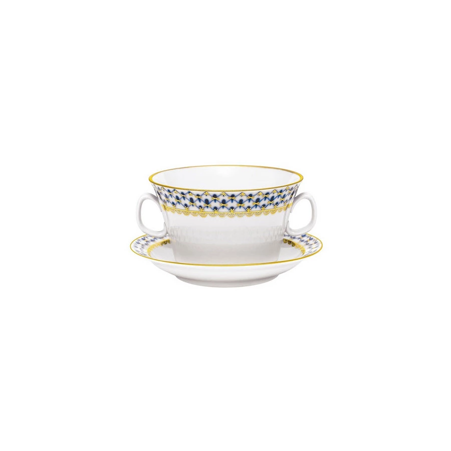 Чашка бульонная с блюдцем ИФЗ Кобальтовая сетка Молодежная 360 мл, фарфор твердый
