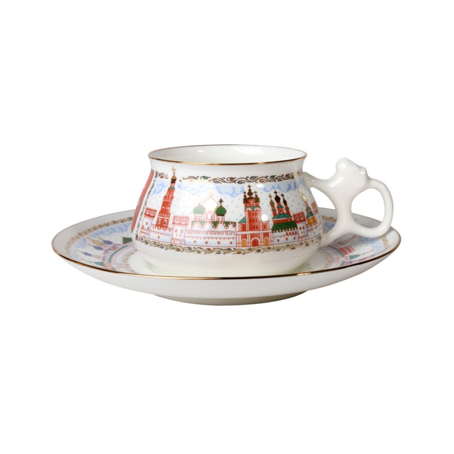 Чашка чайная с блюдцем ИФЗ Москва златоглавая Билибина, фарфор костяной