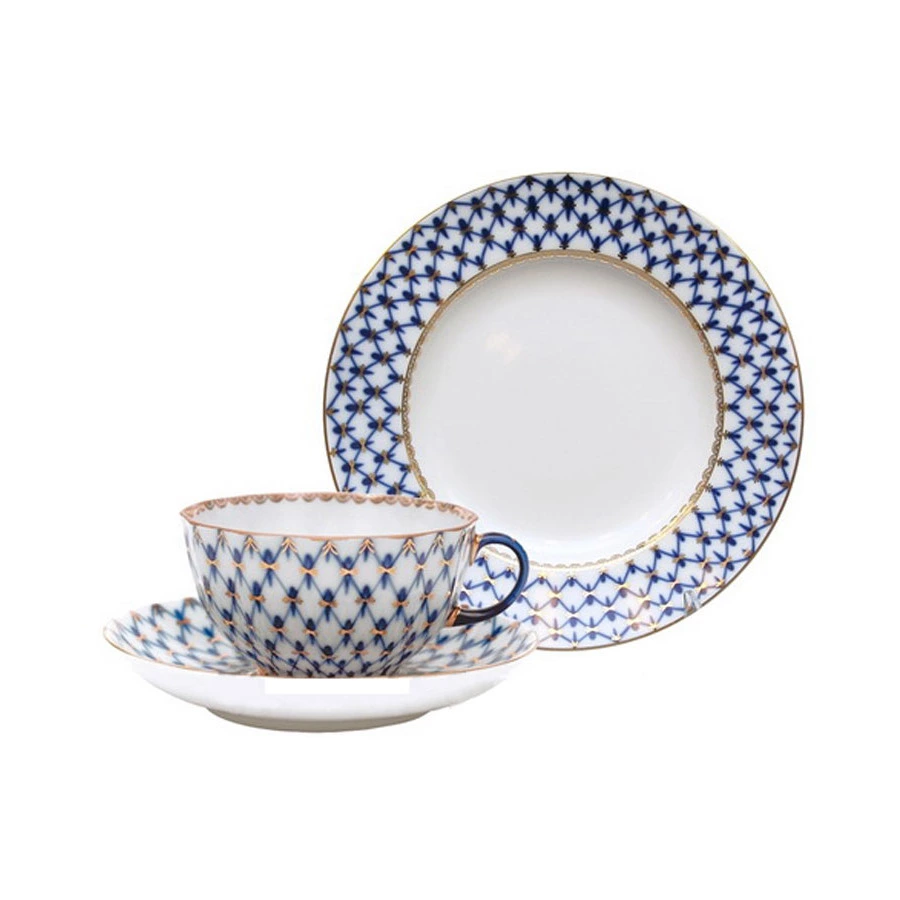 Набор чайный ИФЗ Кобальтовая сетка 250 мл, 3 предмета, фарфор твердый