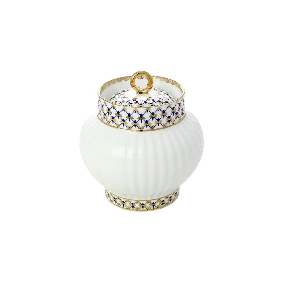 Сахарница ИФЗ Кобальтовая сетка Волна 390 мл, фарфор костяной