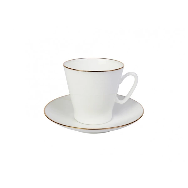 Чашка кофейная с блюдцем Золотой кантик Черный кофе 80 мл, фарфор костяной