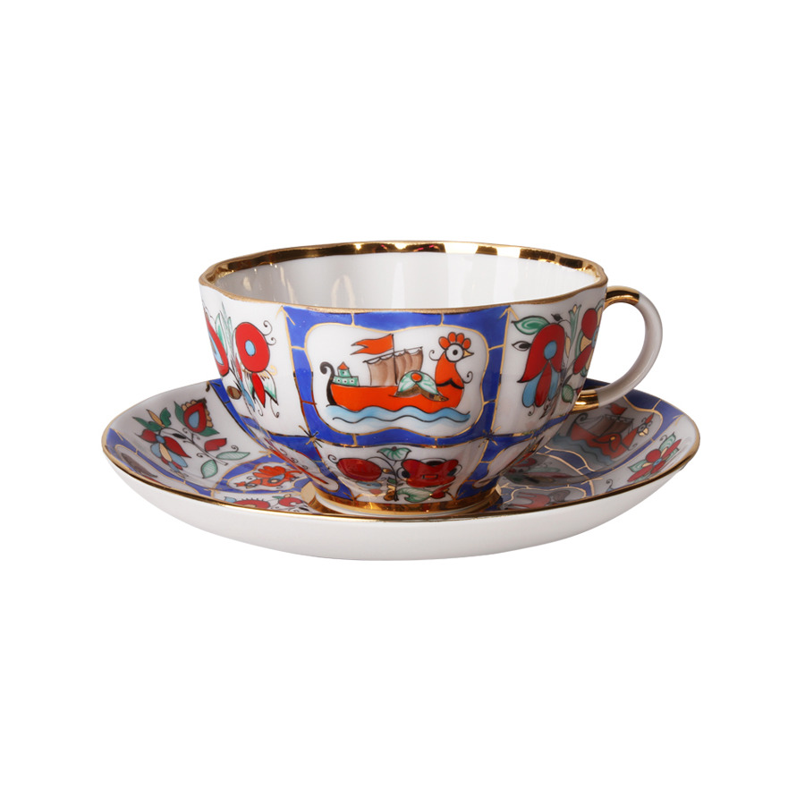 Чашка чайная с блюдцем ИФЗ Русский лубок Тюльпан, фарфор твердый масленка тюльпан белье фарфор