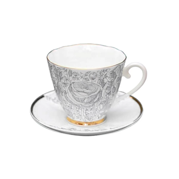 Чашка чайная с блюдцем ИФЗ Лето черное Гвоздика, фарфор костяной