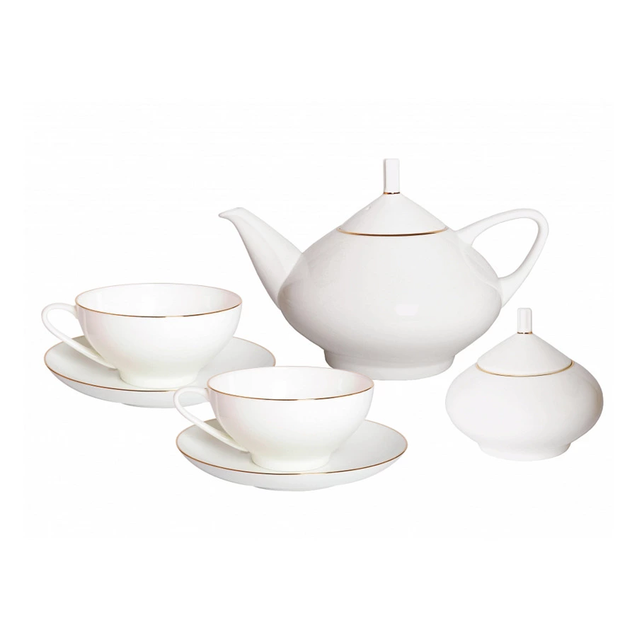 Сервиз чайный ИФЗ Золотая лента Купольная на 6 персон 14 предметов, фарфор костяной