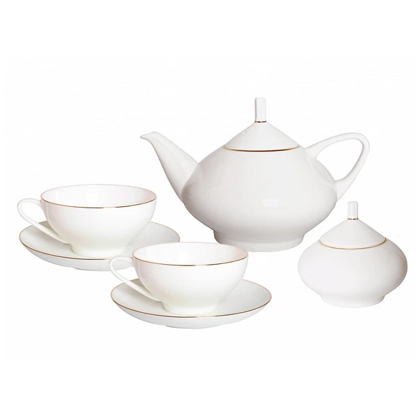 Сервиз чайный ИФЗ Золотая лента Купольная на 6 персон 14 предметов, фарфор костяной