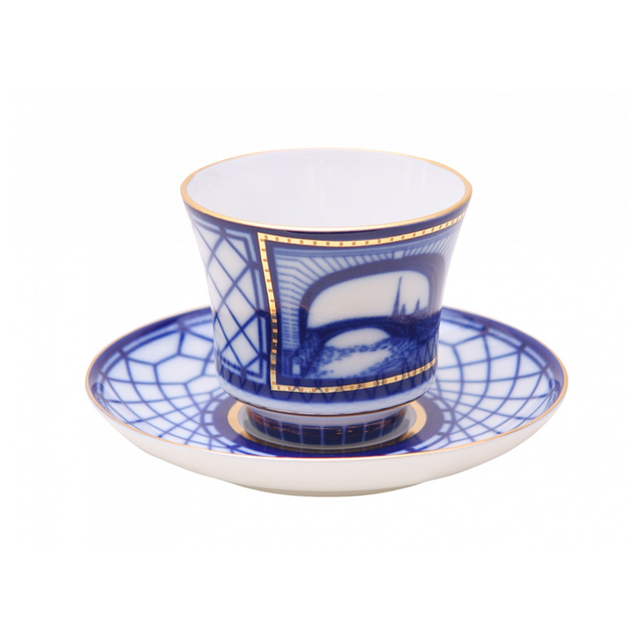 ваза для конфет ифз классика петербурга банкетная d13 см фарфор твердый Чашка чайная с блюдцем ИФЗ Эрмитажный мост. Банкетная 220 мл, фарфор твердый