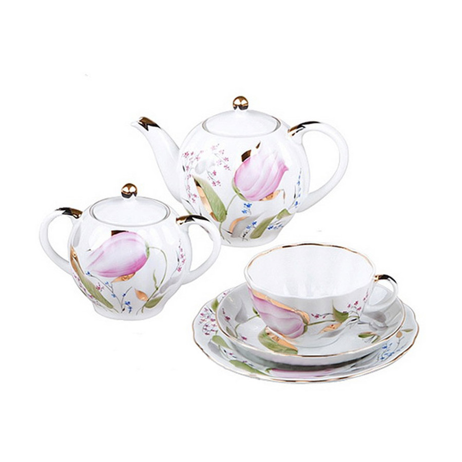 Сервиз чайный ИФЗ Розовые тюльпаны Тюльпан на 6 персон 20 предметов .