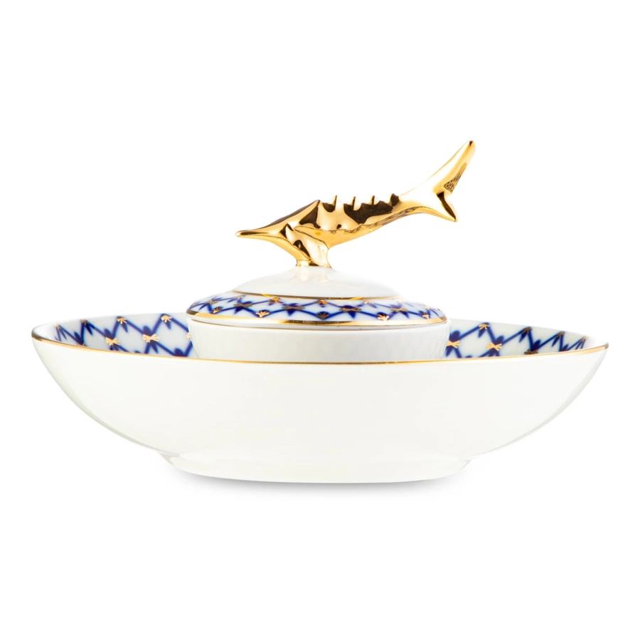 Икорница ИФЗ Кобальтовая сетка Каспийская 65 мл, фарфор твердый