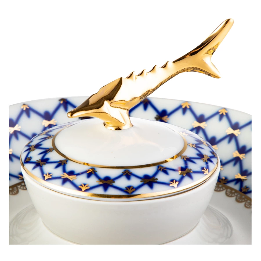 Икорница ИФЗ Кобальтовая сетка Каспийская 65 мл, фарфор твердый