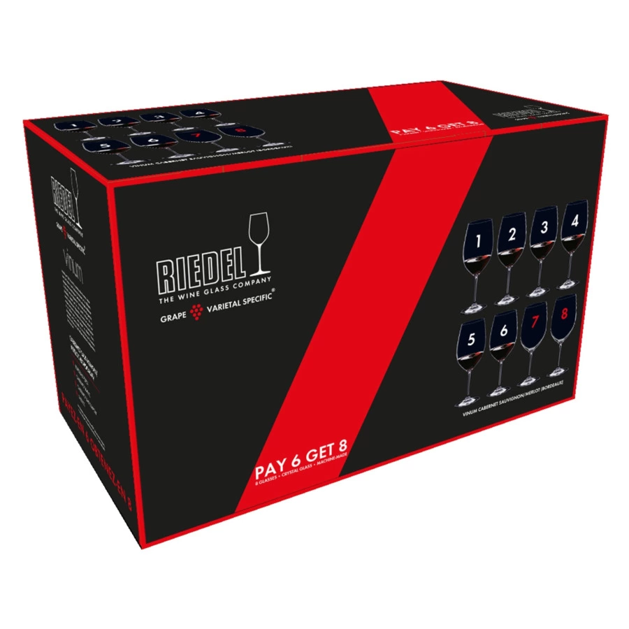 Набор бокалов для красного вина Riedel Vinum Cabernet/Merlo 650 мл, 8шт по цене 6-ти, хрусталь