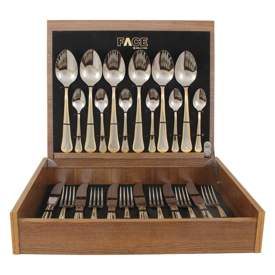 Набор столовых приборов Face Falperra Gold на 6 персон 24 предмета,  деревянная коробка