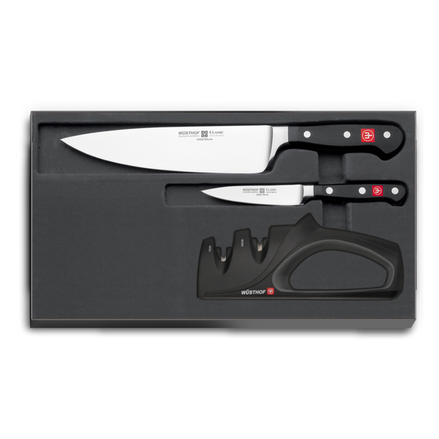 Набор кухонных ножей с точилкой Wuesthof Classic, 2 шт, сталь кованая
