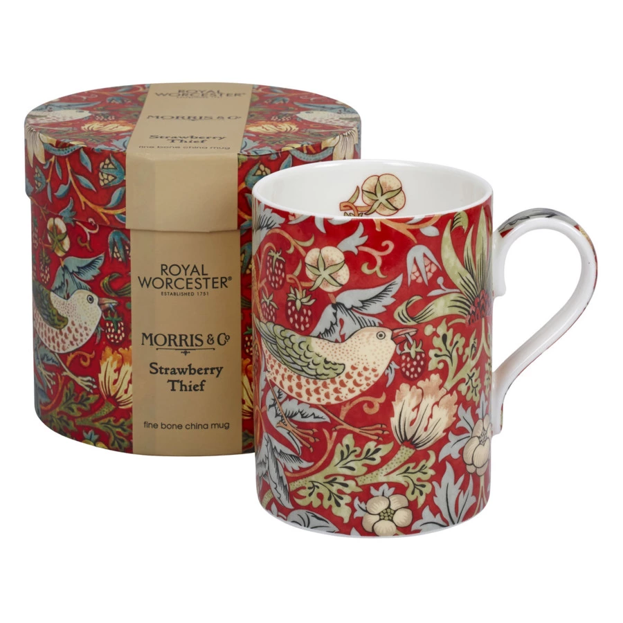 Кружка Royal Worcester Моррис и Ко Дрозды 350 мл, фарфор костяной, малиновая, п/к