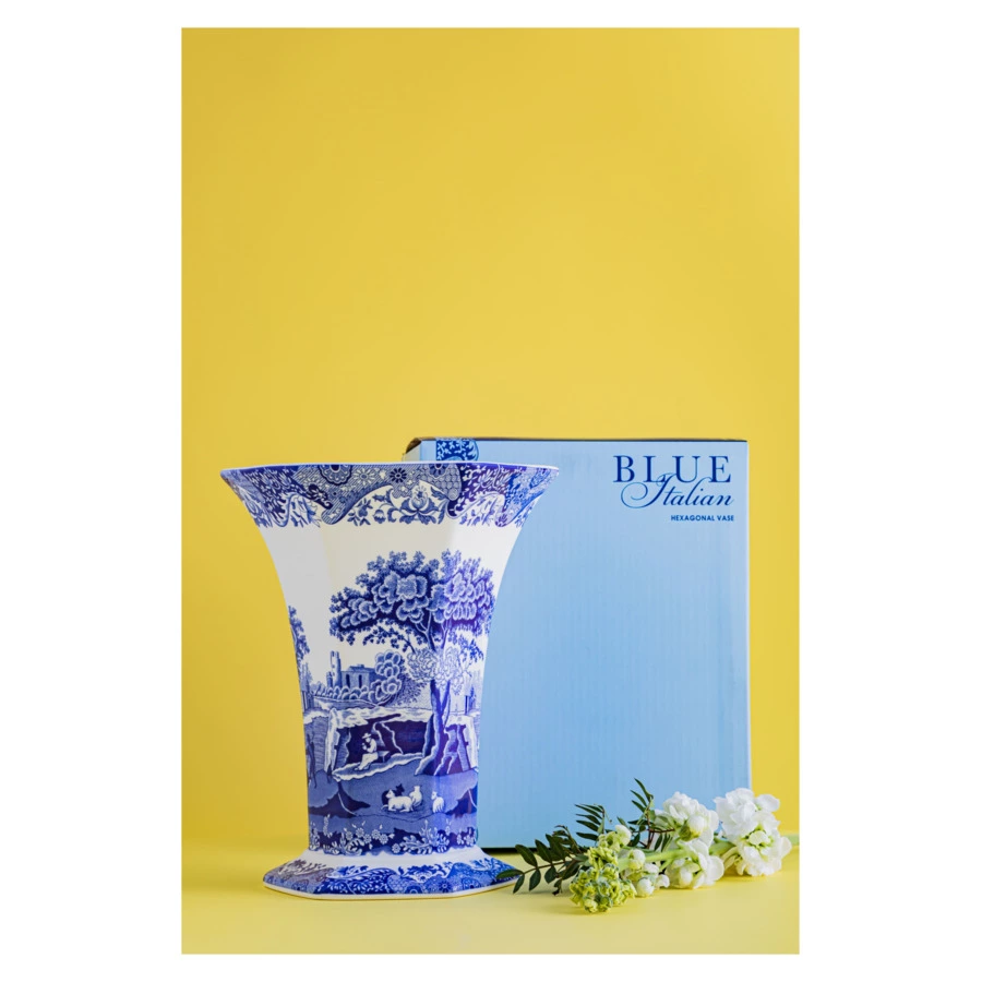 Ваза шестигранная Spode Голубая Италия 27 см, фарфор