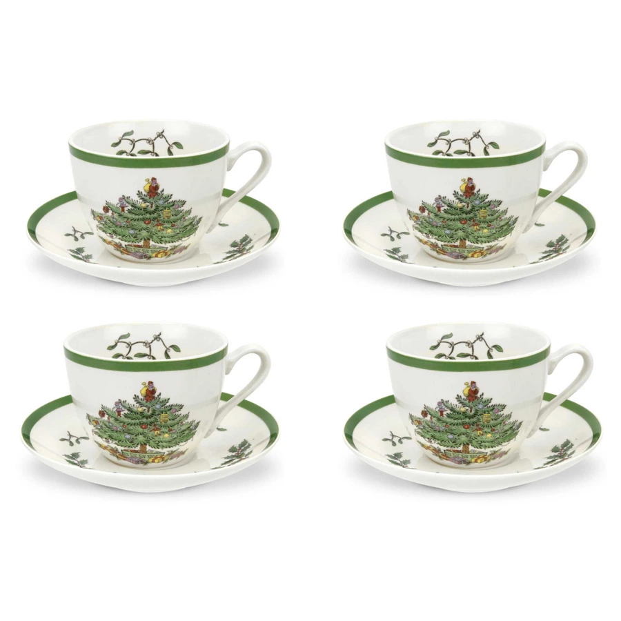 Набор из 4 чашек чайных с блюдцем Spode Рождественская ель 200 мл