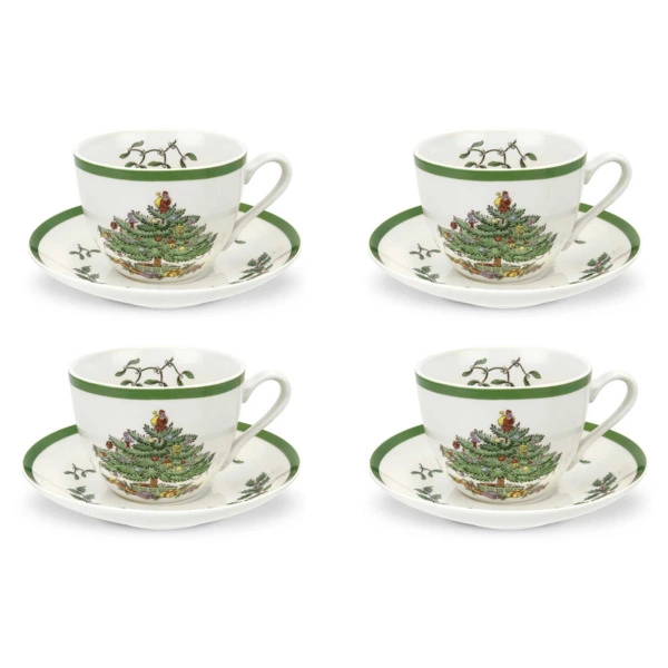 Набор из 4 чашек чайных с блюдцем Spode Рождественская ель 200 мл