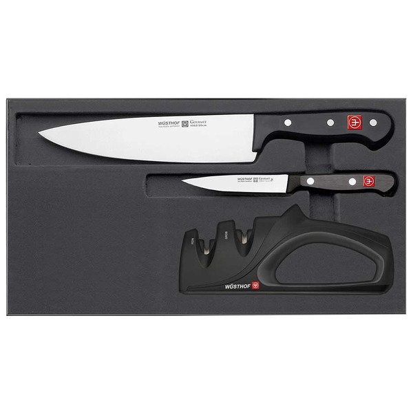 Набор кухонных ножей и точилки Wuesthof Gourmet Promotion, 3 предмета, сталь кованая