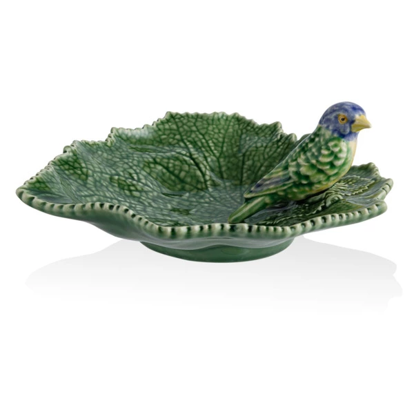 Блюдо Bordallo Pinheiro Листья 19 см, с синей птичкой, керамика