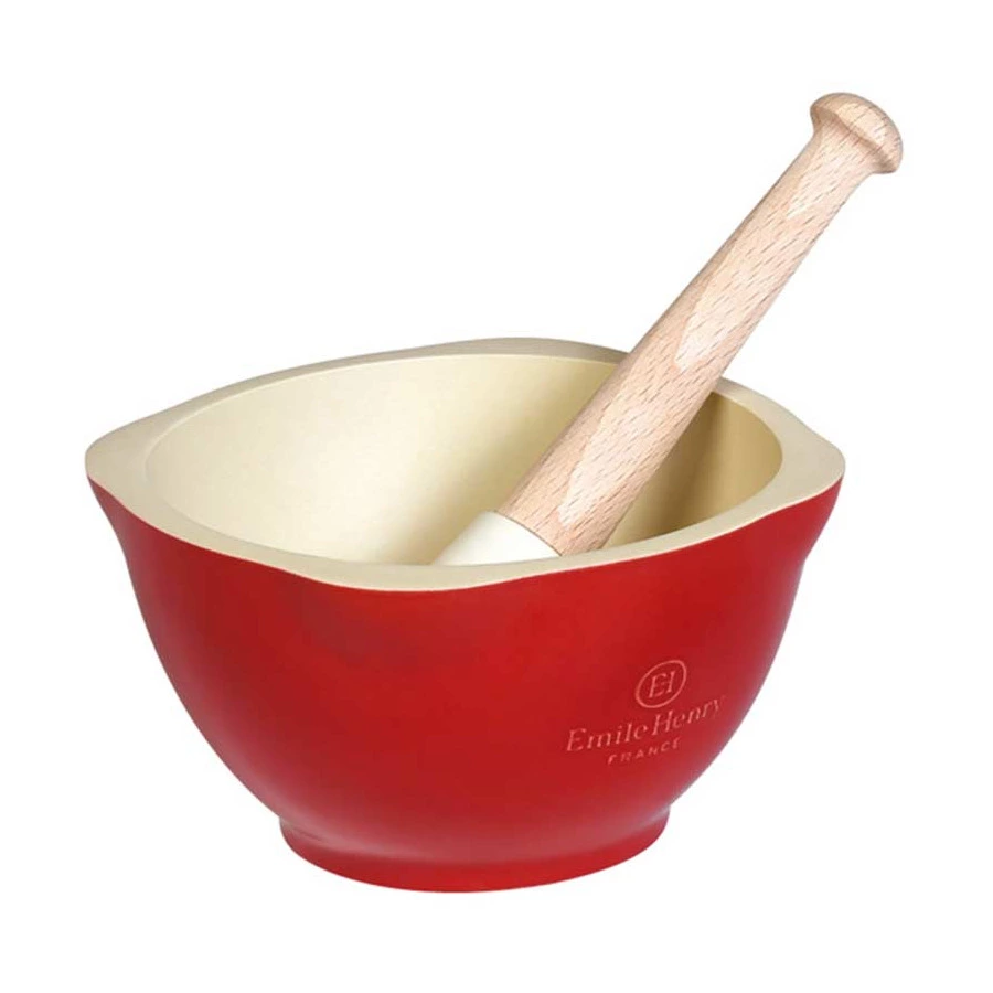 Ступка и пестик Emile Henry 14см, гранат, керамика, дерево