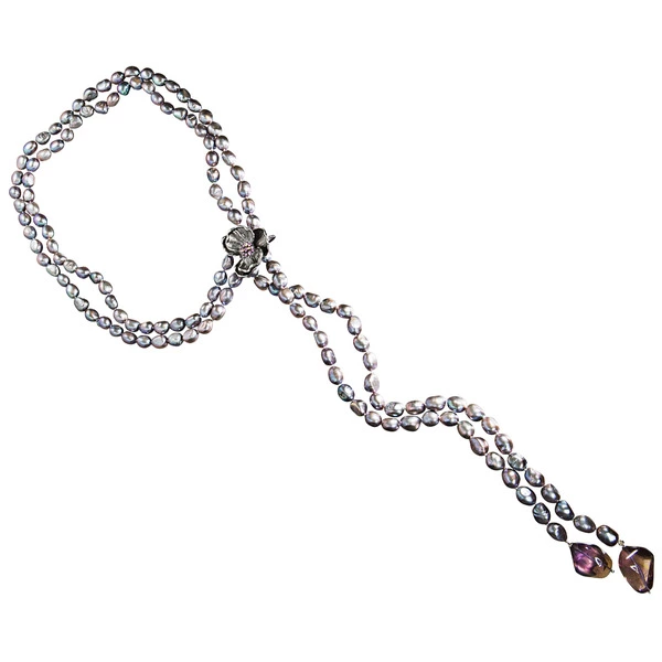 Колье Орхидея, серебро, 925пр, жемчуг, аметрин