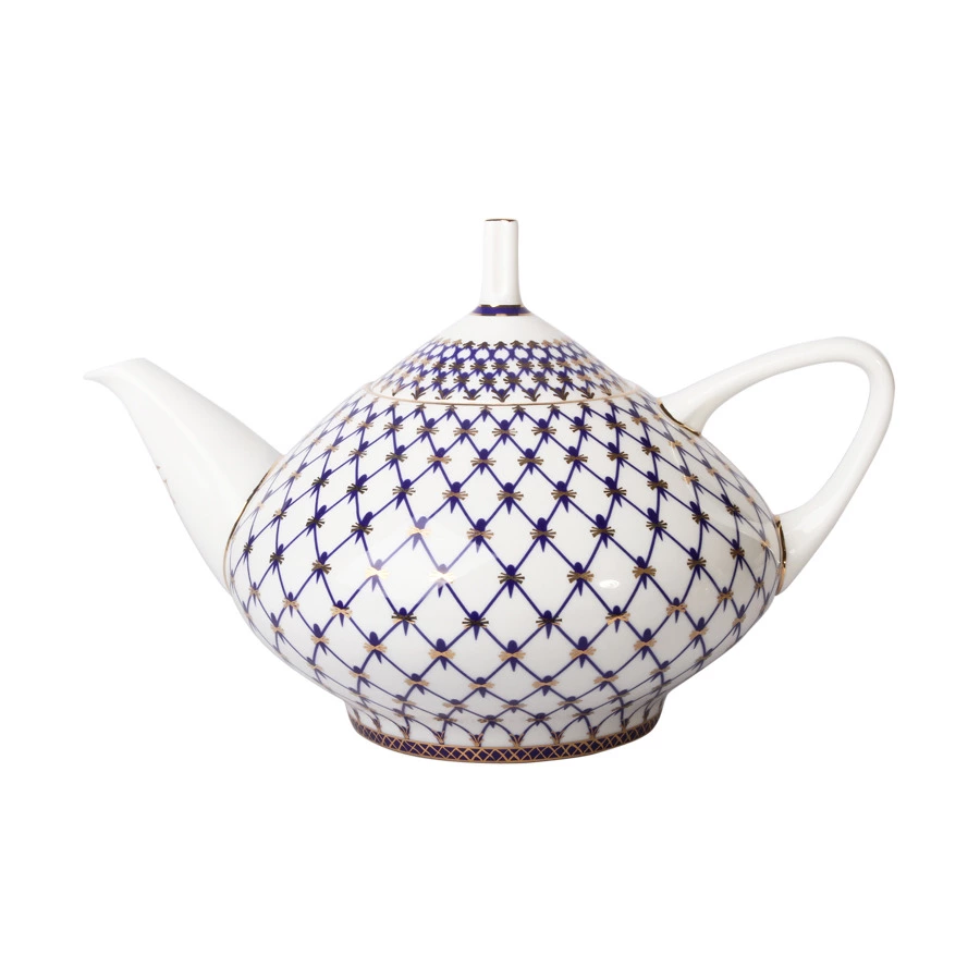 Чайник заварной ИФЗ Кобальтовая сетка Купольная 1,4 л, фарфор костяной