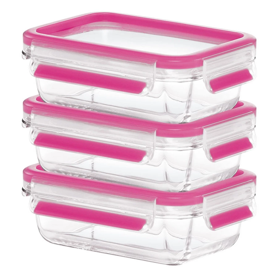 Набор из 3 контейнеров с крышкой 0,5л "Клип&Клоуз Глас" (розовый)