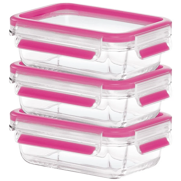 Набор из 3 контейнеров с крышкой 0,5л "Клип&Клоуз Глас" (розовый)