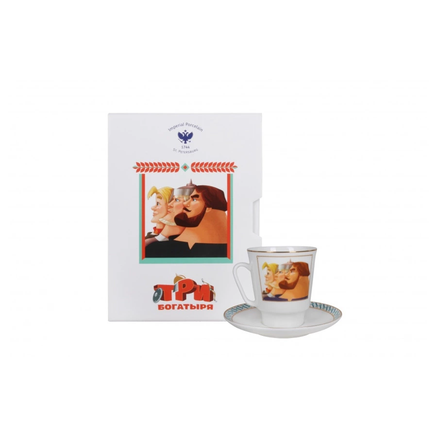 Чашка кофейная с блюдцем ИФЗ Три богатыря Майская 165 мл, фарфор костяной