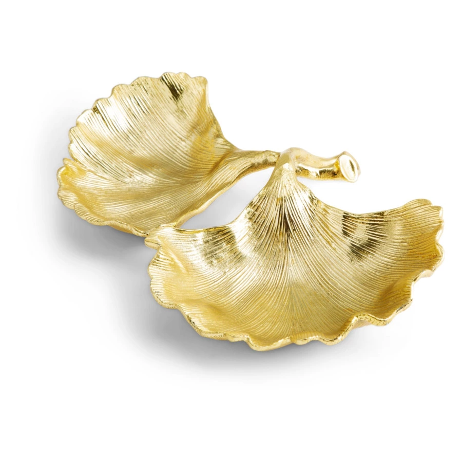 Менажница двухсекционная Michael Aram Листья гинкго 25 см, латунь, позолота, прозрачная эмаль