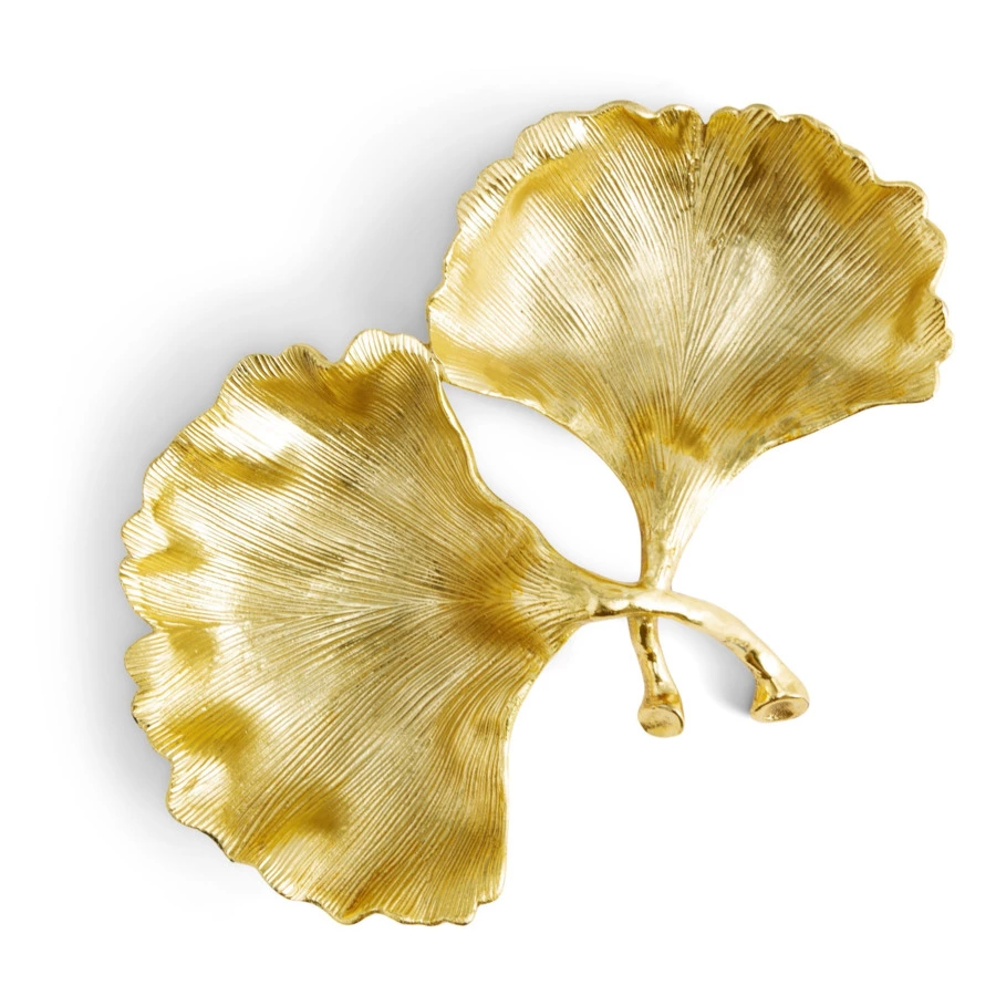 Менажница двухсекционная Michael Aram Листья гинкго 25 см, латунь, позолота, прозрачная эмаль