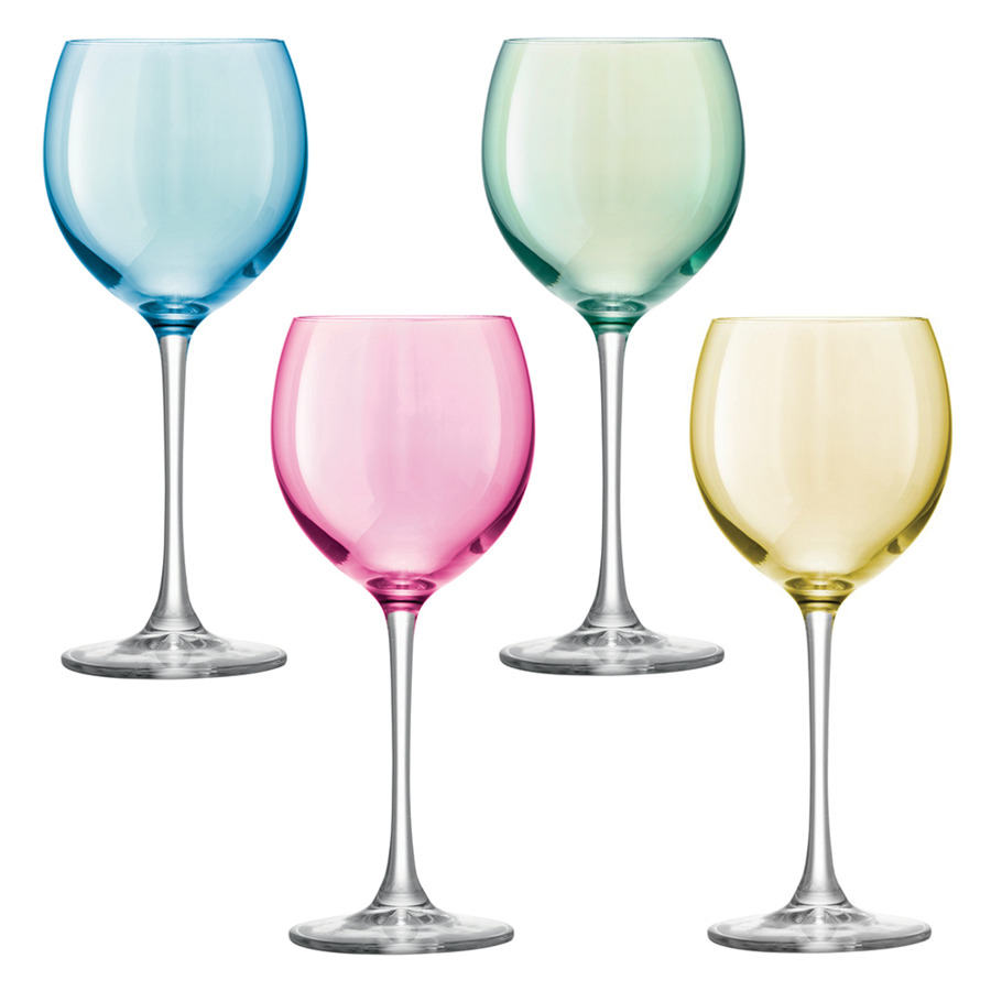Набор разноцветных бокалов для вина LSA International Polka 400 мл, 4 шт, стекло, п/у набор разноцветных стопок на подставке lsa international paddle 6 шт стекло