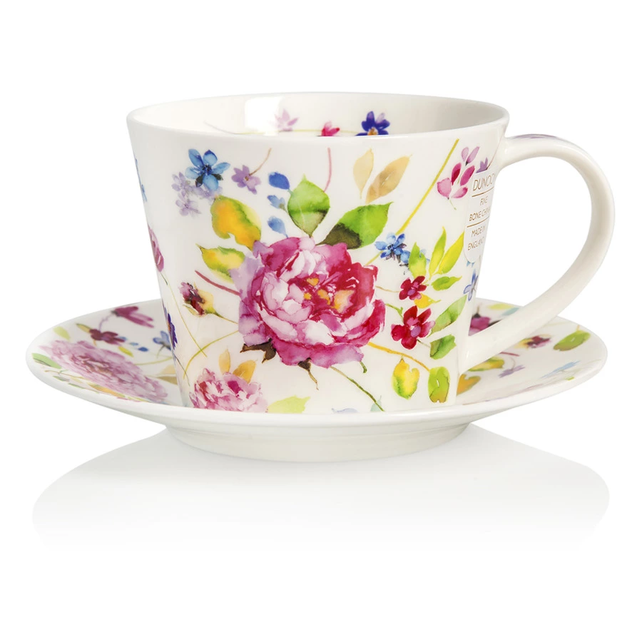 Чашка чайная с блюдцем Dunoon Садовая роза Айлей 350 мл, фарфор костяной