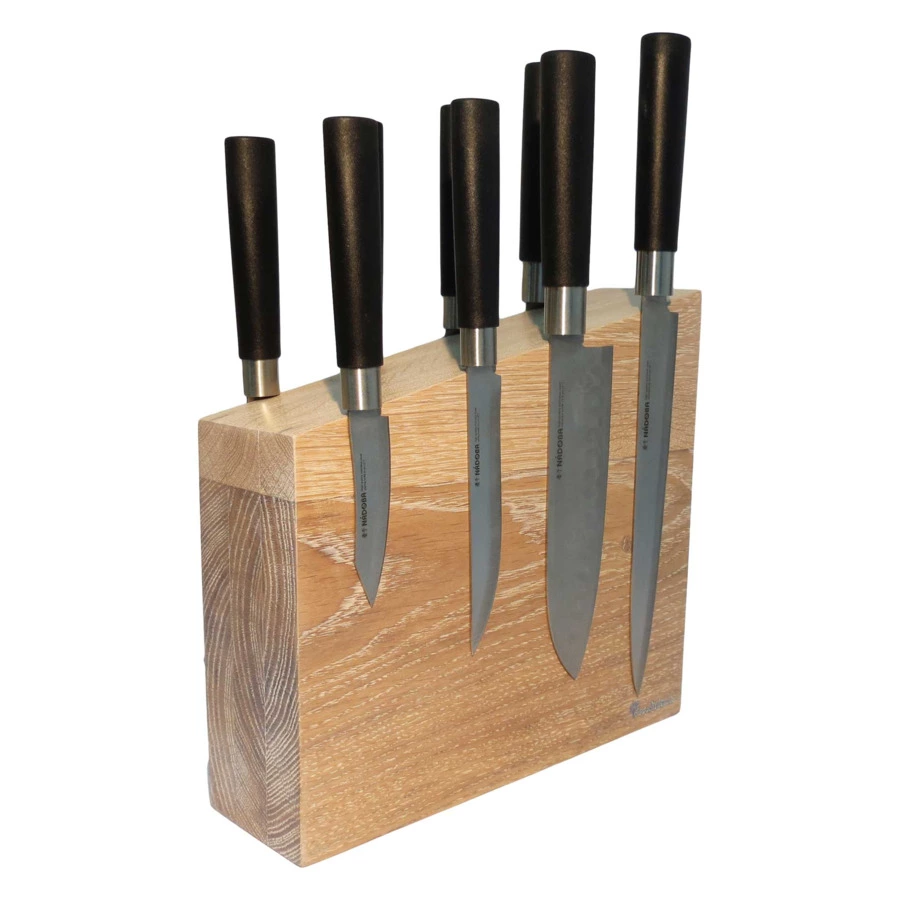 Подставка магнитная для 8 кухонных ножей Woodinhome двусторонняя Н24х26х7,5см, беленый дуб
