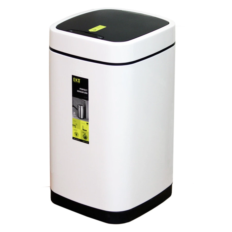 Ведро для мусора сенсорное EKO Ecosmart 28 л, сталь нержавеющая, белое