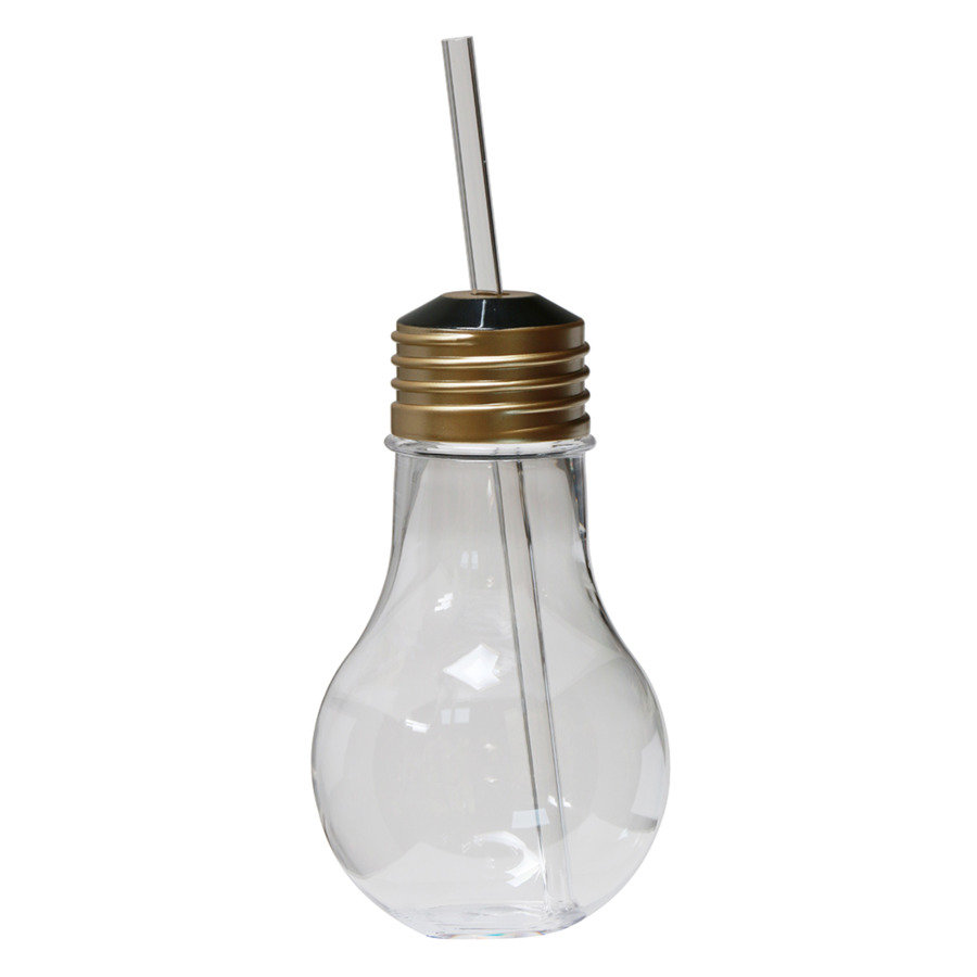 Бокал-лампочка с соломинкой с крышкой Diligence4us 420 мл, золото