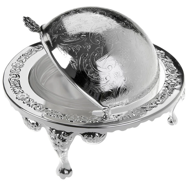 Икорница с крышкой Queen Anne 14х11,5 см, на ножках, сталь, посеребрение