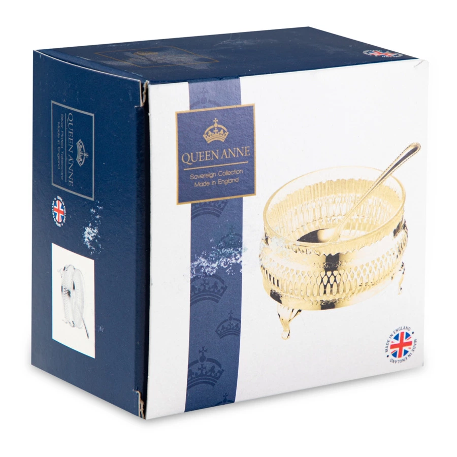 Сахарница с ложкой Queen Anne 11 см, сталь, посеребрение