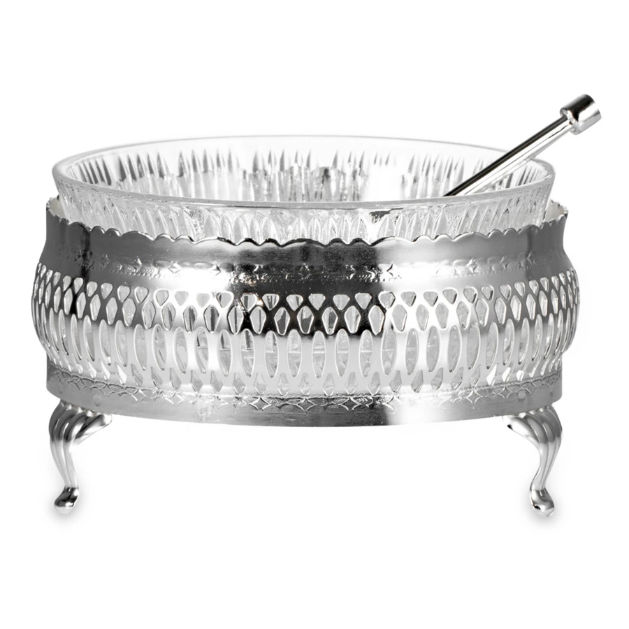 Сахарница с ложкой Queen Anne 11 см, сталь, посеребрение